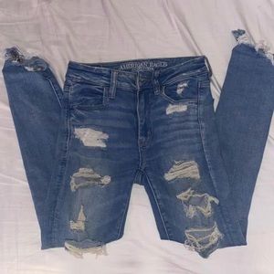 High Rise Ripped Distressed Light Wash Blue Jeggings